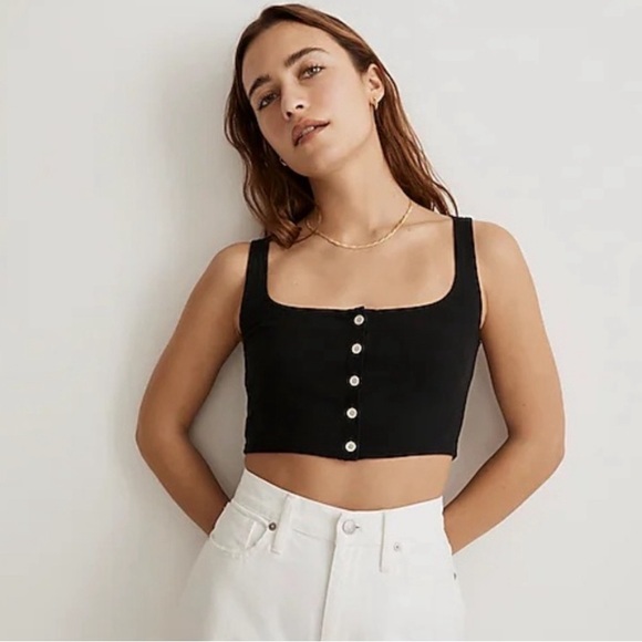 Madewell Ribbed Bralette Tank Top Black Button Up Size Medium - Picture 1 of 7